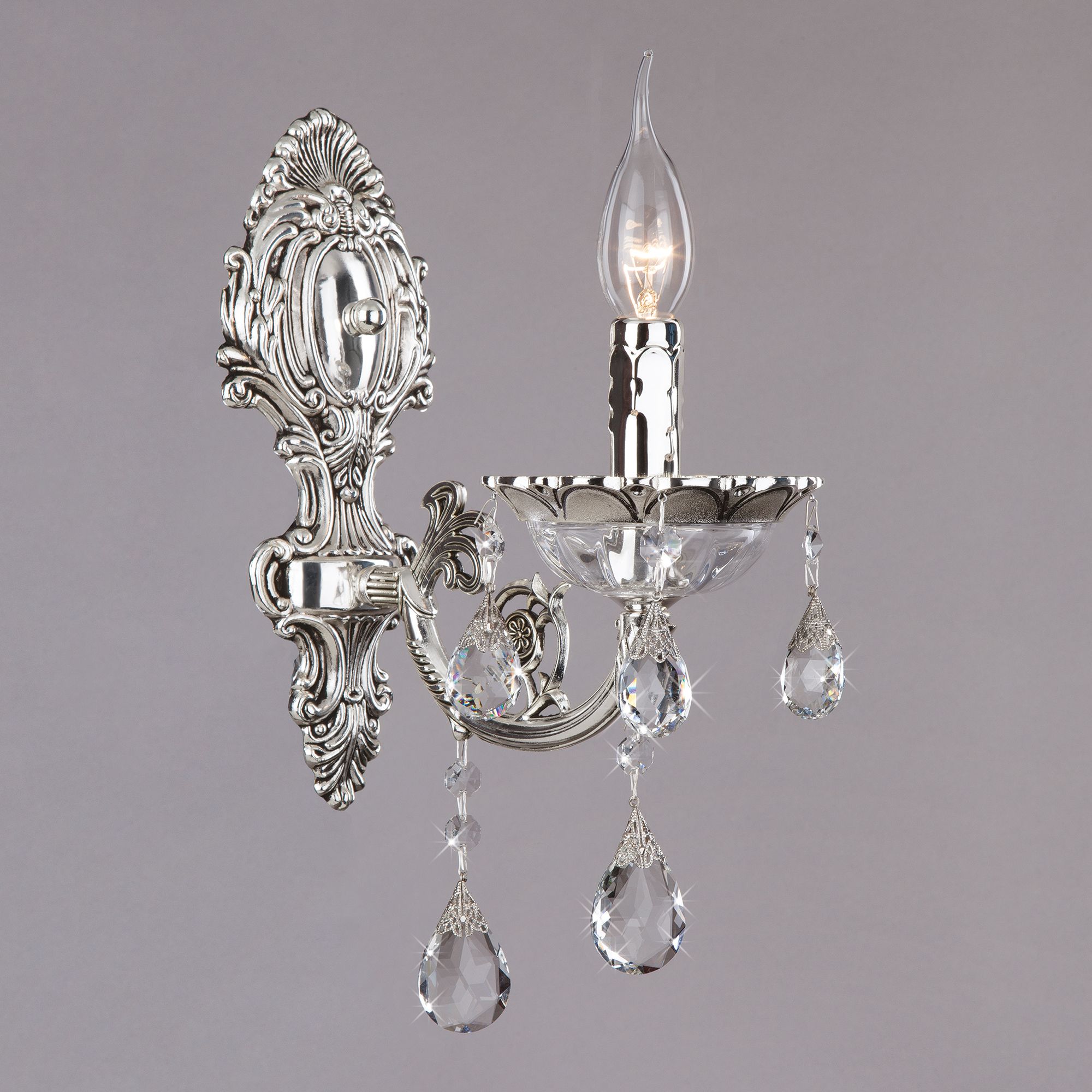 Настенный светильник с хрусталем Bogate's Carolina 230/1 серебряный. Фото 1
