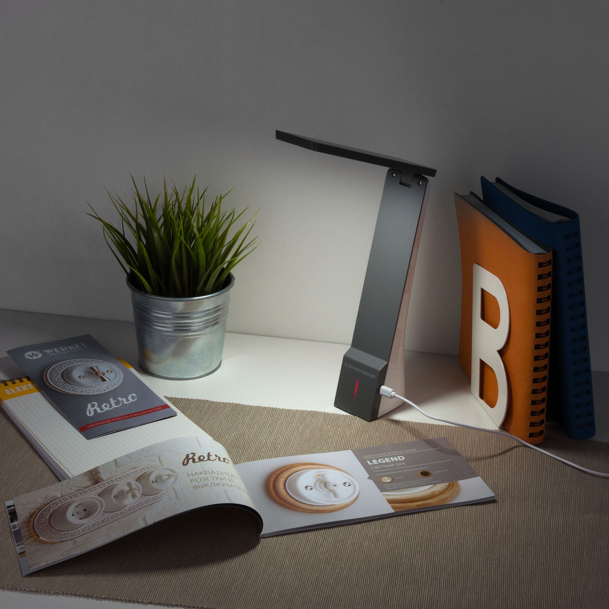 Беспроводная настольная лампа Elektrostandard Desk Desk белый/серый (TL90450). Фото 2