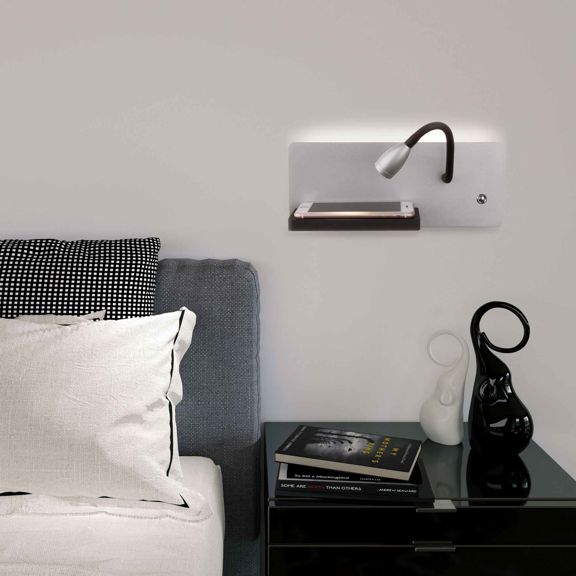 Настенный светодиодный светильник с  беспроводной зарядкой Kofro R LED (правый) Elektrostandard Kofro MRL LED 1112 серебро/чёрный. Фото 3
