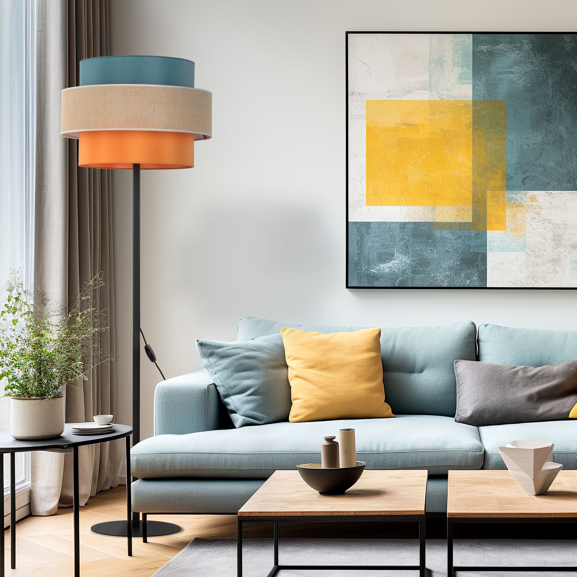 Напольный светильник с тканевым абажуром TK Lighting Trio 16452 Trio. Фото 3