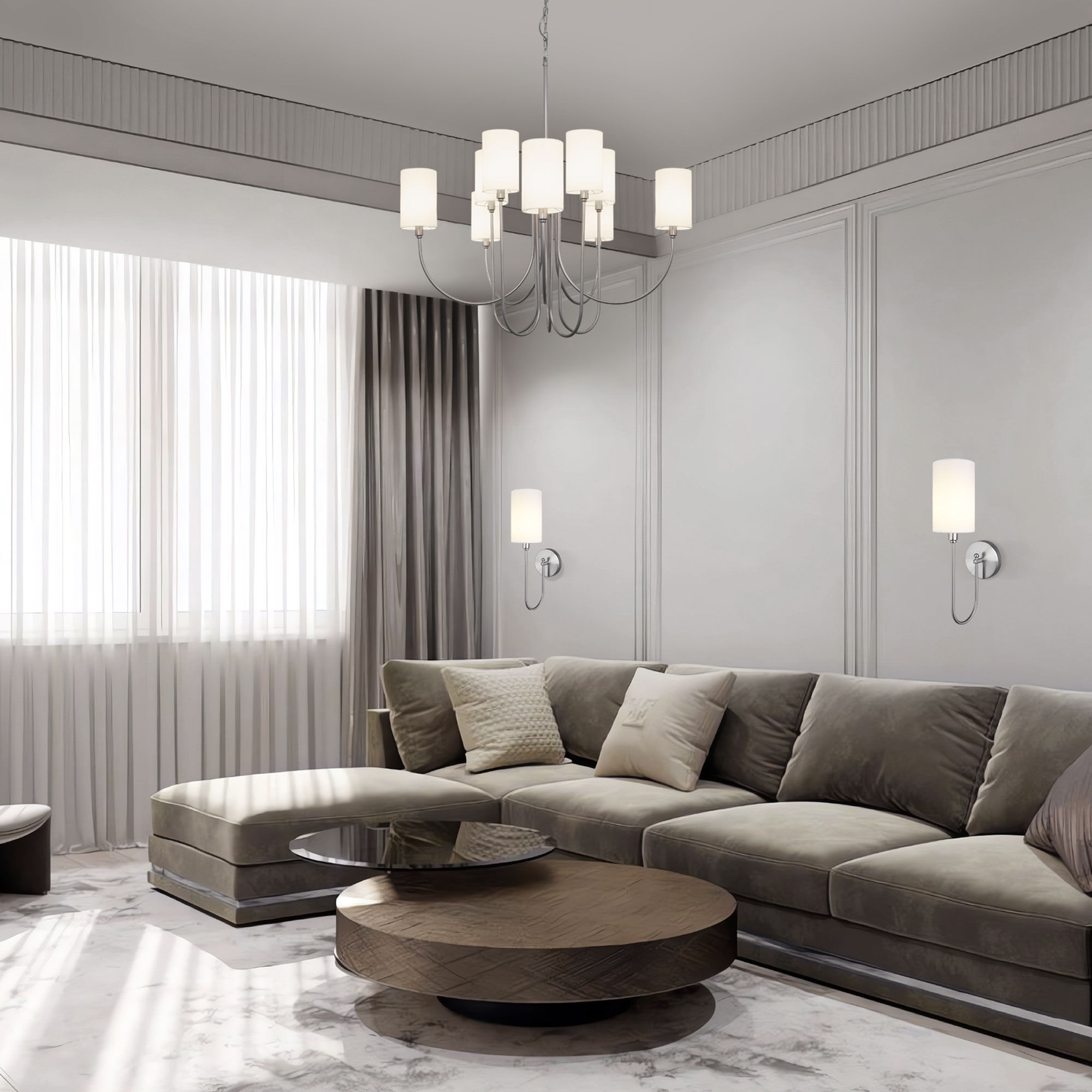Подвесная люстра с тканевыми абажурами Smart Eurosvet Abbey 60164/10 никель Smart. Фото 3