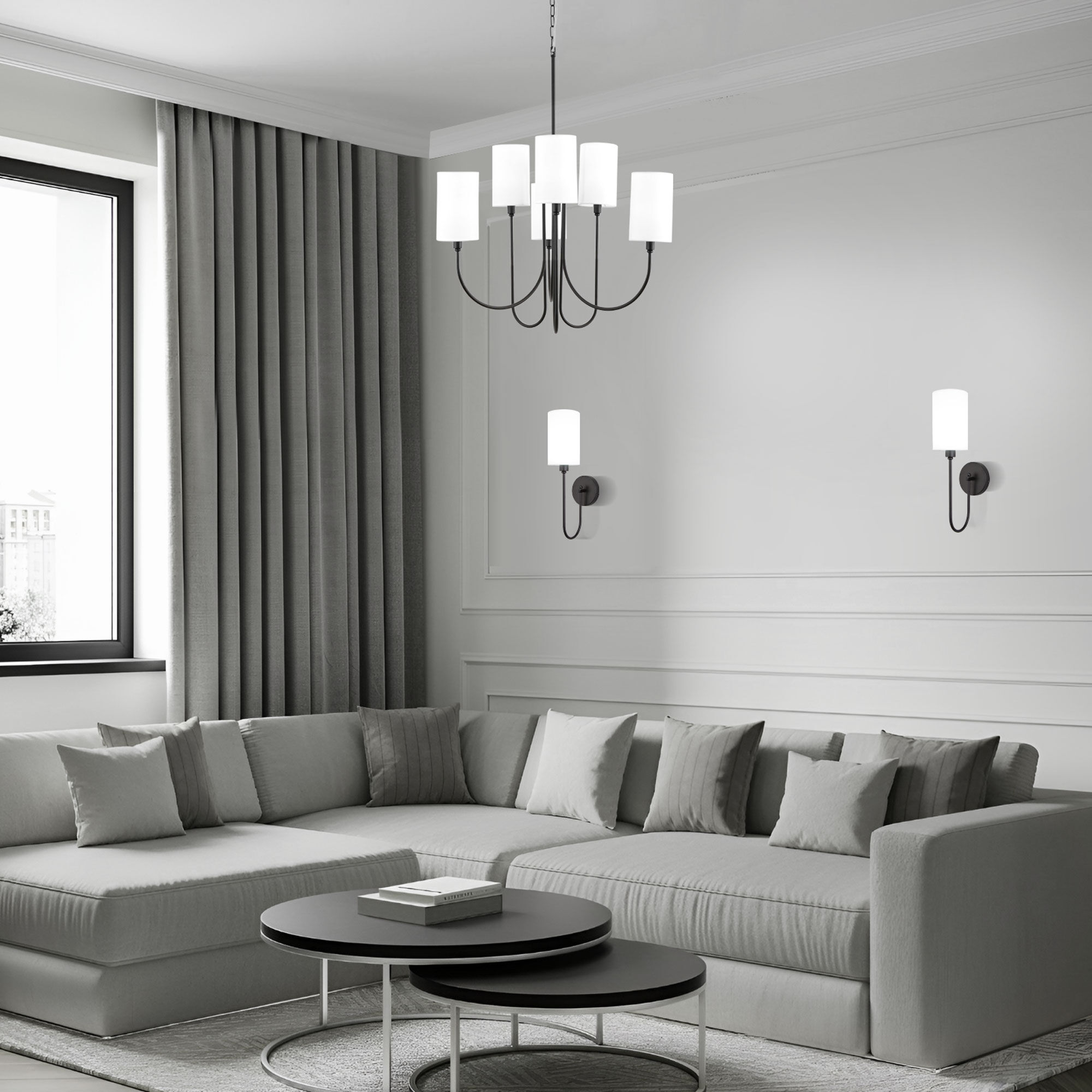 Подвесная люстра с тканевыми абажурами Smart Eurosvet Abbey 60164/6 черный Smart. Фото 3
