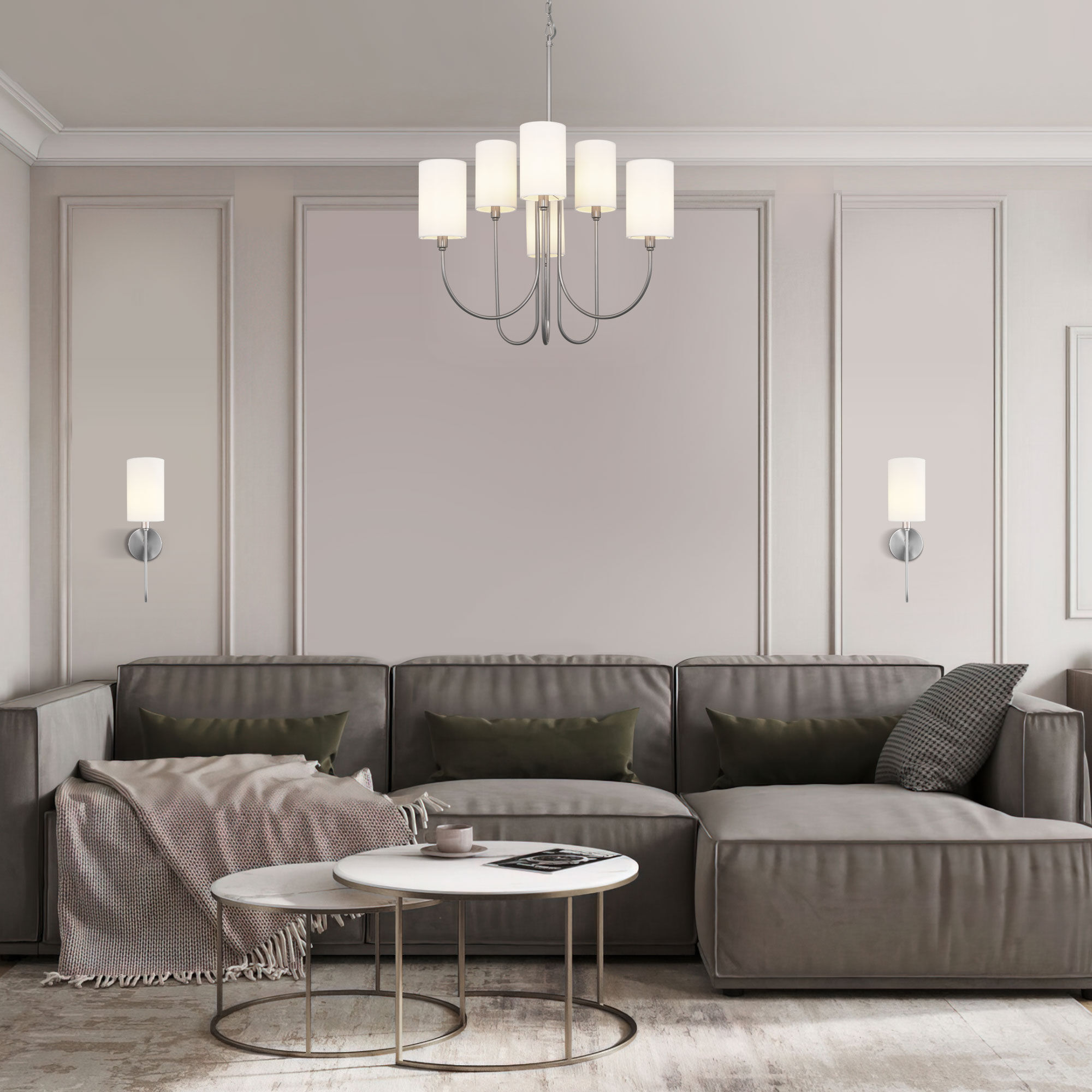 Подвесная люстра с тканевыми абажурами Smart Eurosvet Abbey 60164/6 никель Smart. Фото 3