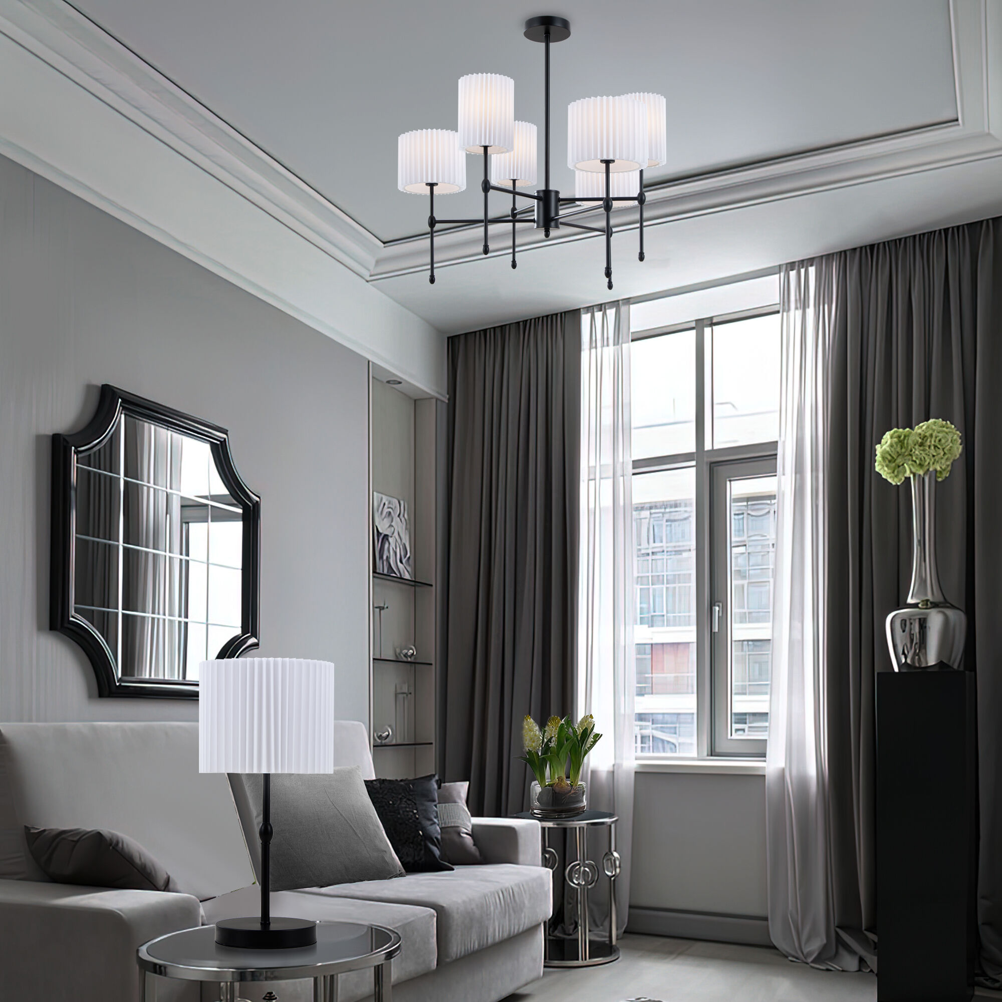 Потолочная люстра с тканевыми абажурами Smart Eurosvet Notturno 60162/6 черный Smart. Фото 3