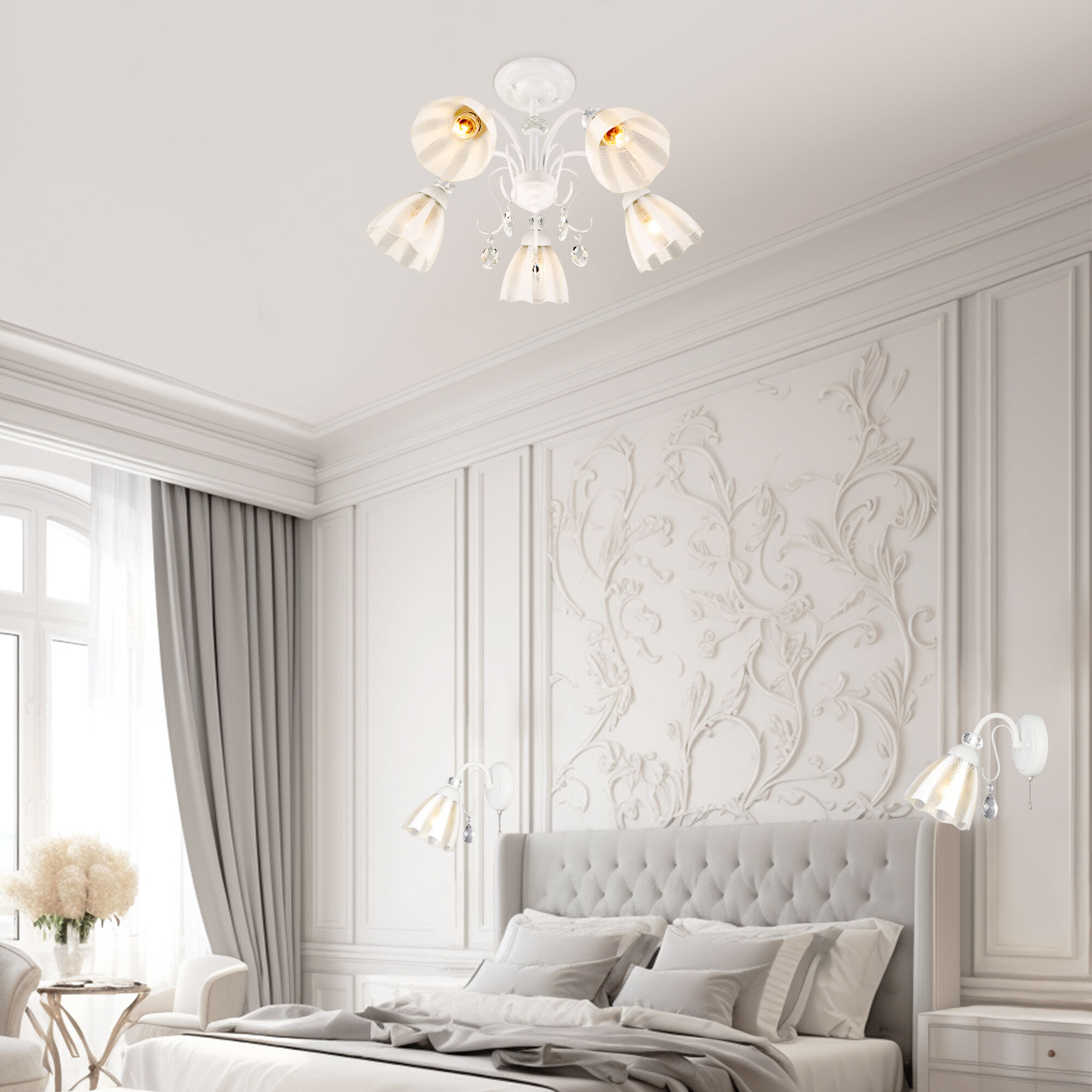 Потолочная люстра со стеклянными плафонами Eurosvet Floranse 30155/5 белый. Фото 5