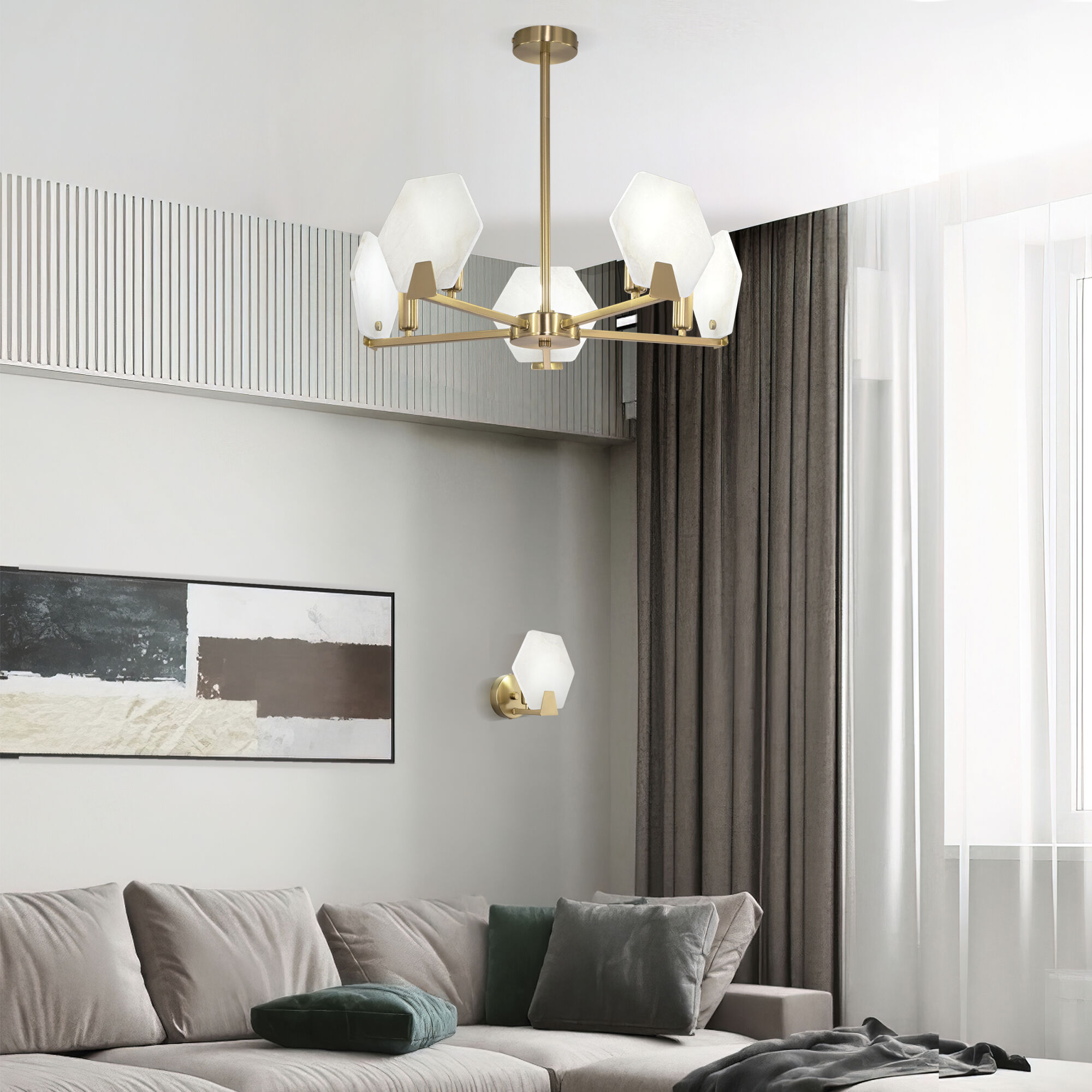 Потолочный светильник с рассеивателем из алебастра Smart Eurosvet Marble 60158/5 латунь Smart. Фото 4