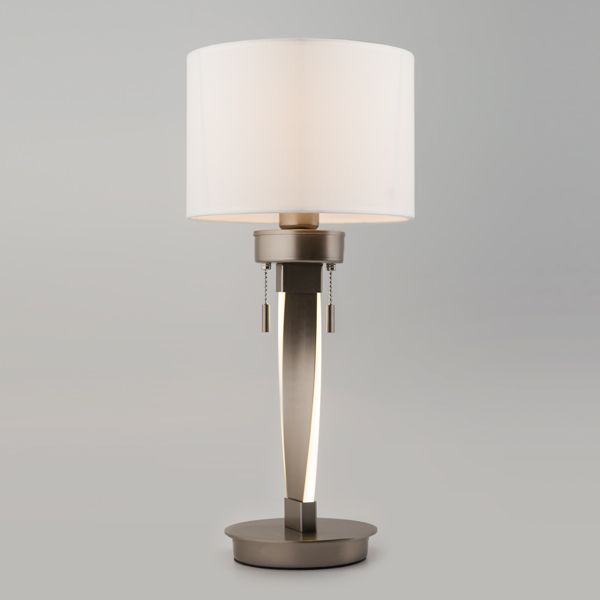 Настольный светодиодный светильник с тканевым абажуром 993 белый / никель